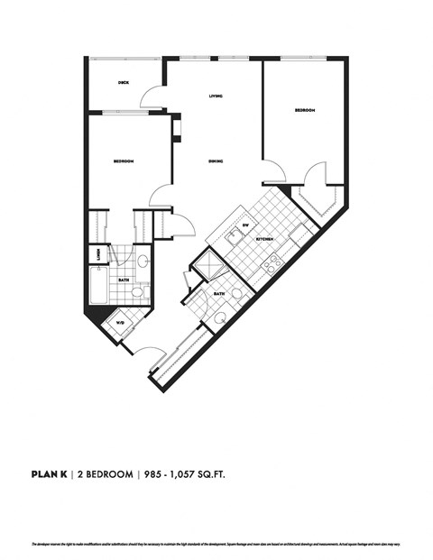 Floor plan for 2 beds, 2 baths, 985 sqft